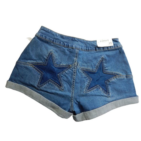 PacSun Juniors High Rise Short Shorts Denim Blue Zip Closure Size 25 - Picture 2 of 8